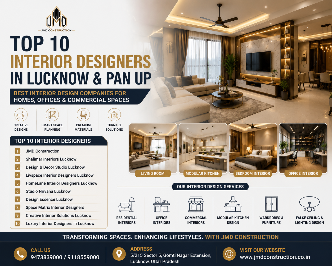Top 10 Interior Designers in Lucknow and PAN UP - JMD Construction