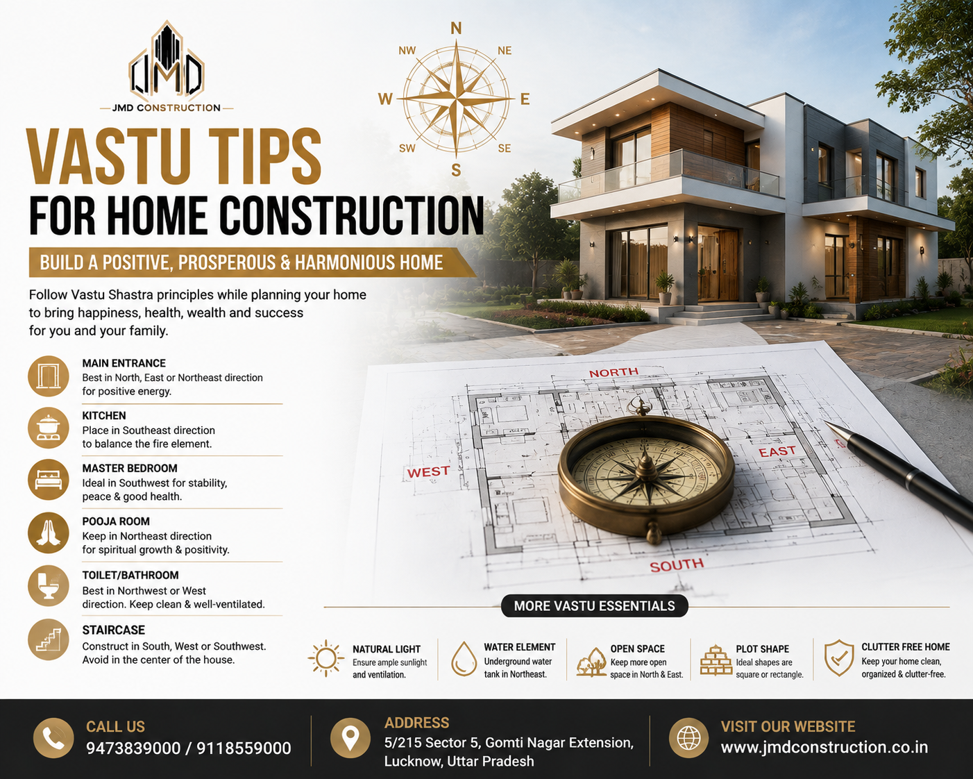 Vastu Tips for Home Construction by JMD Construction