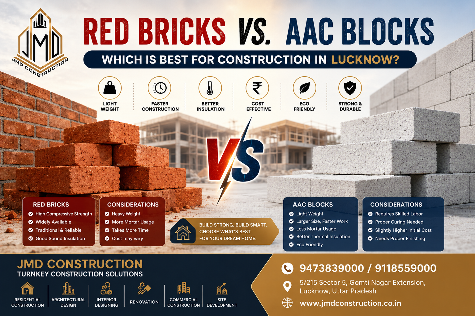 Red bricks vs AAC blocks for house construction in Lucknow