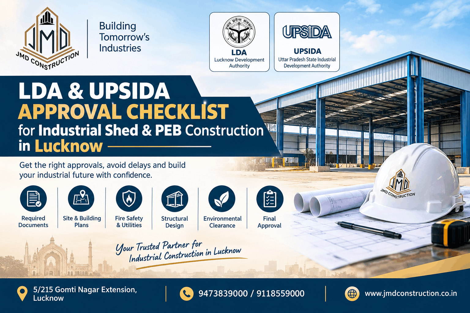 LDA and UPSIDA approval checklist for industrial shed and PEB construction in Lucknow by JMD Construction
