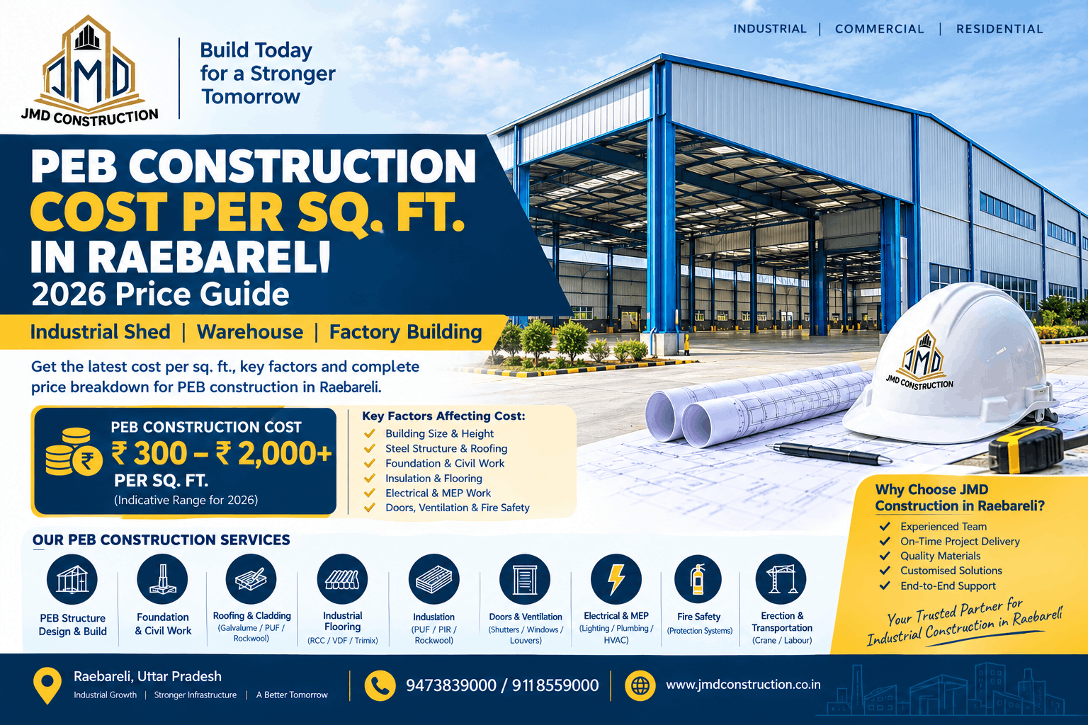 PEB construction cost per sq ft in Raebareli 2026 – industrial shed and warehouse construction