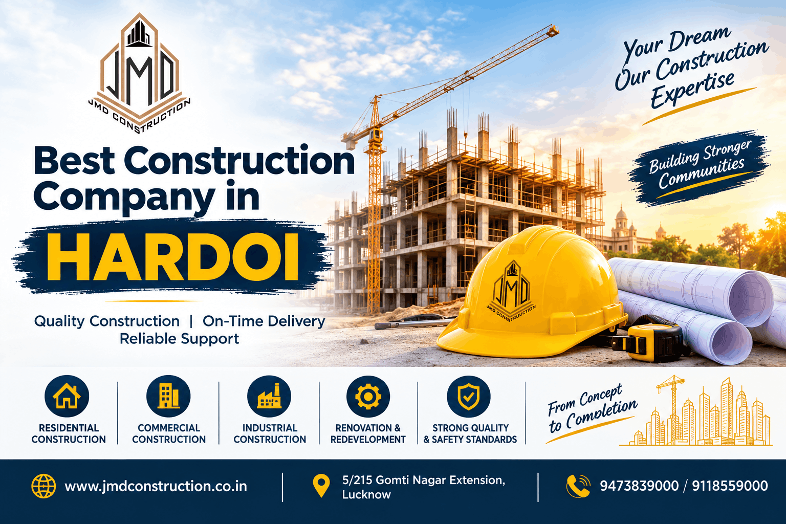Best construction company in Hardoi for house construction, commercial building and turnkey projects by JMD Construction