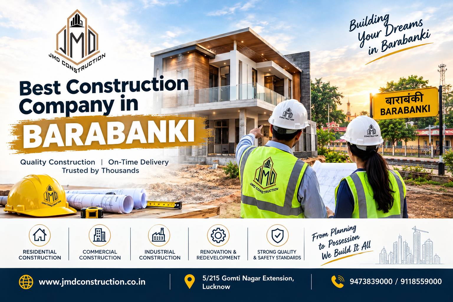 JMD Construction – best construction company in Barabanki for residential and commercial building construction services.