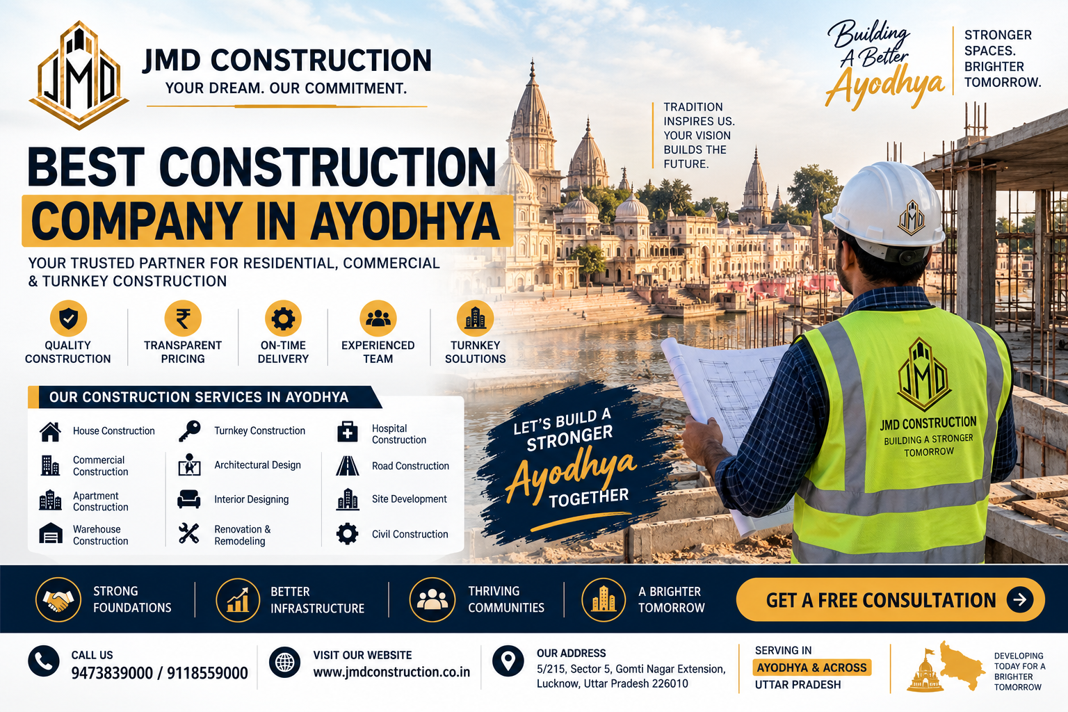 Best Construction Company in Ayodhya 2026 – JMD Construction for House, Commercial and Turnkey Projects