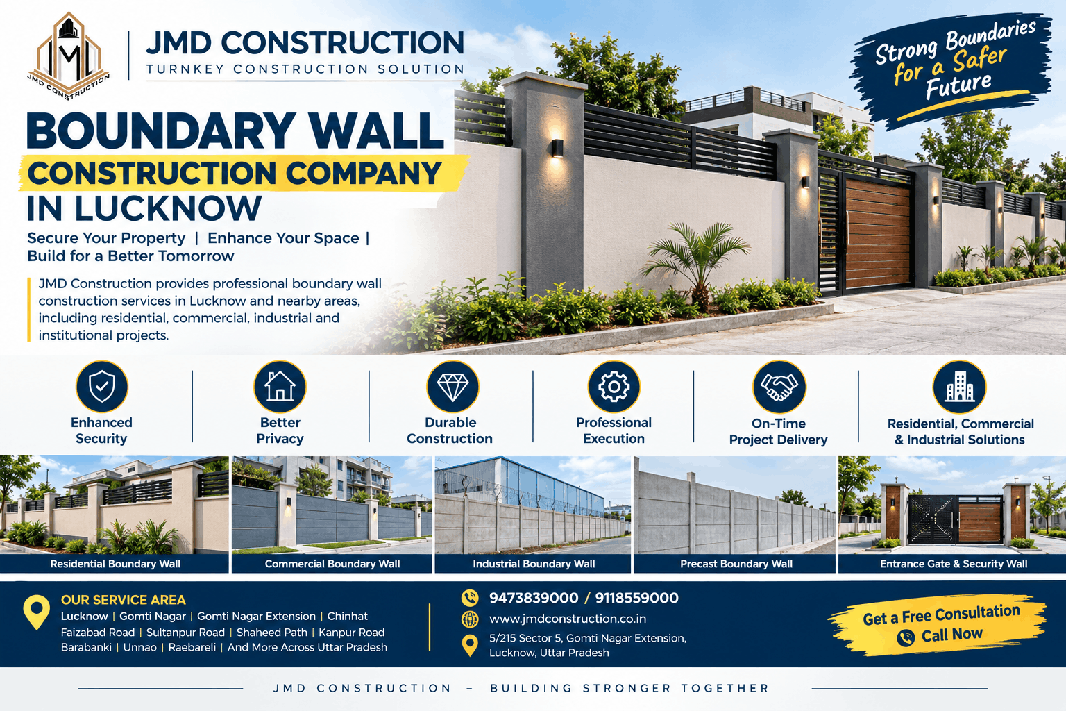 Boundary wall construction company in Lucknow by JMD Construction
