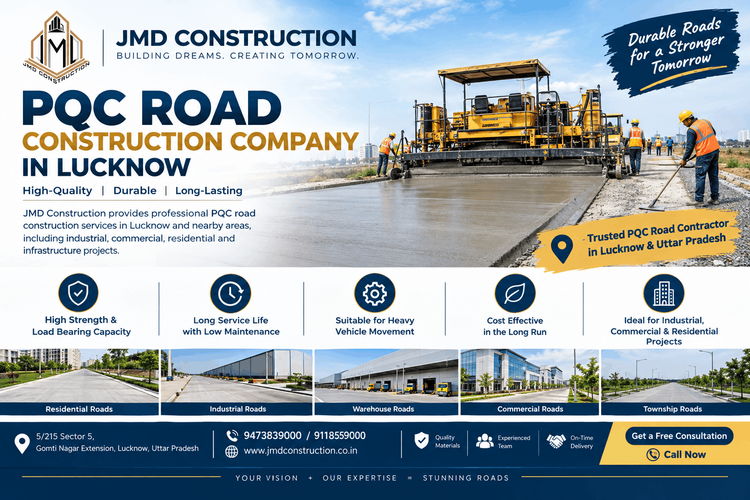 PQC road construction company in Lucknow by JMD Construction